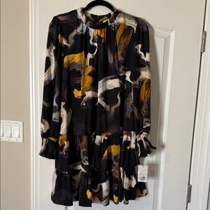 Nine West Artistic Black and Gold Long Sleeve Dress